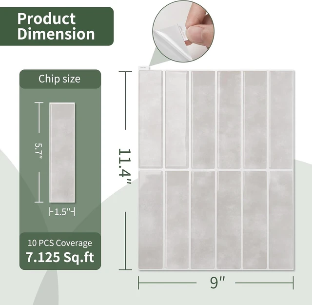 Alt view image 4 of 7 - 10-Sheet Peel and Stick Subway Tile Backsplash, Vertical Marble Design, Waterproof for Kitchen & Bathroom, Sand Stone