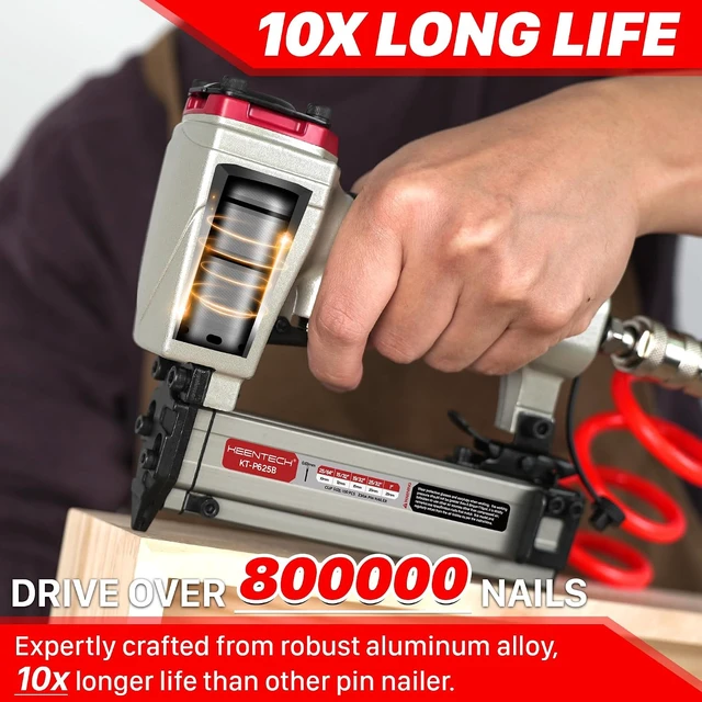 Alt view image 5 of 7 - Pneumatic 23 Gauge Pin Nailer with 2160 PCS 5/32" to 1" Pins