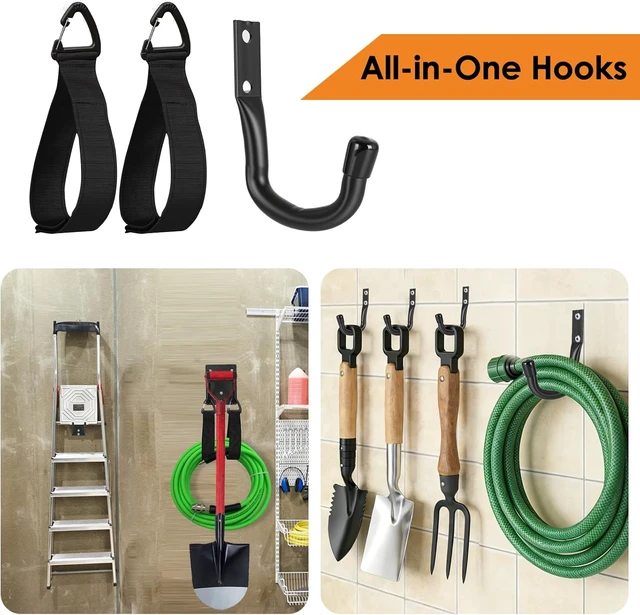 Alt view image 3 of 7 - 14" Heavy Duty Garage Hooks, 4-Pack Ladder & Broom Storage Hooks for Wall Mount