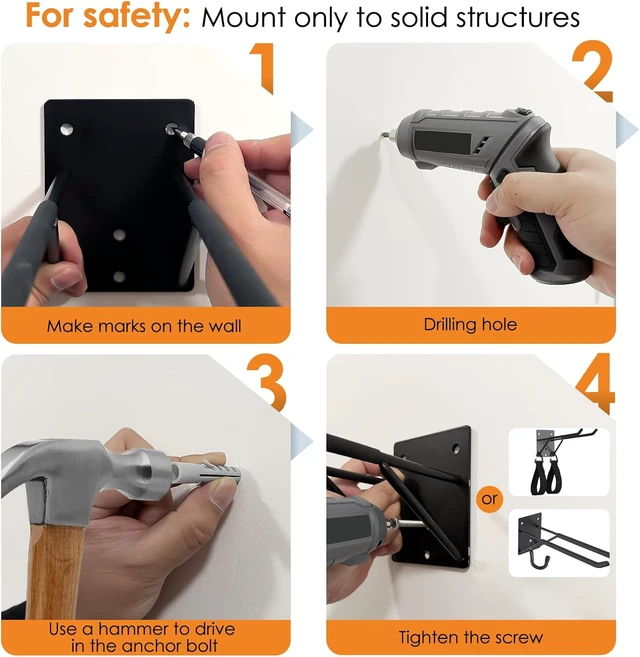 Alt view image 7 of 7 - 14" Heavy Duty Garage Hooks, 4-Pack Ladder & Broom Storage Hooks for Wall Mount