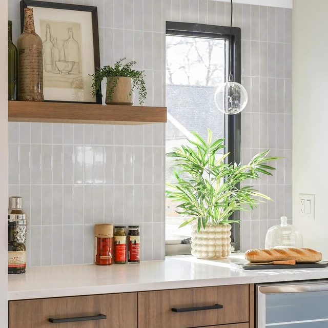 Alt view image 2 of 7 - 10-Sheet Peel and Stick Subway Tile Backsplash, Vertical Marble Design, Waterproof for Kitchen & Bathroom, Sand Stone