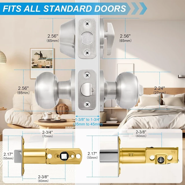 Alt view image 3 of 7 - 4-Pack Satin Nickel Exterior Door Lock Set, Keyed Alike Knob & Deadbolt Combo with Keys for Entrance & Front Door