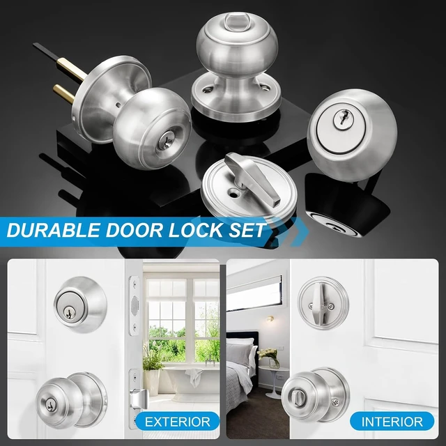 Alt view image 7 of 7 - 4-Pack Satin Nickel Exterior Door Lock Set, Keyed Alike Knob & Deadbolt Combo with Keys for Entrance & Front Door