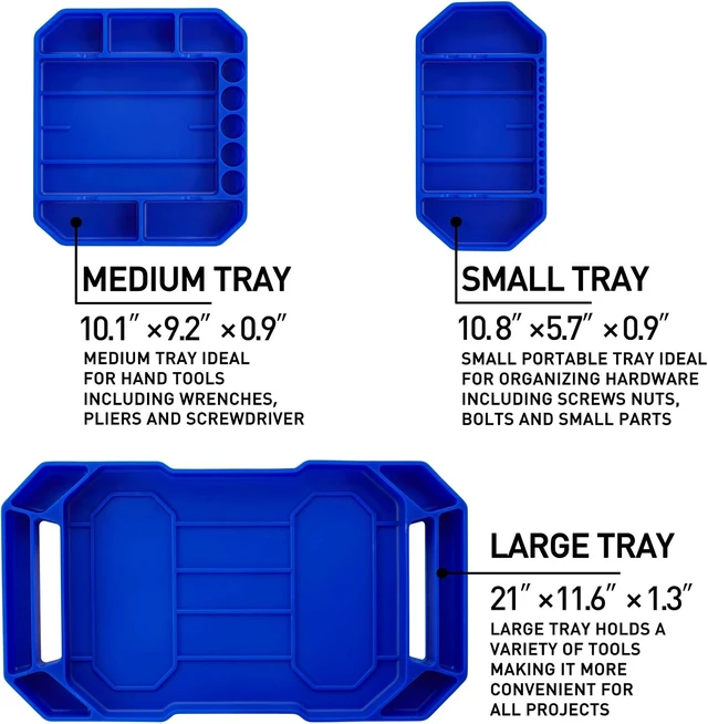 Alt view image 2 of 7 - 3-Pack Large Non-Slip Flexible Silicone Tool Tray Mechanic Tool Mat, Grip Mats, Organizer, Storage & Holder, No Magnets, Christmas & Father's Day Gift for Men