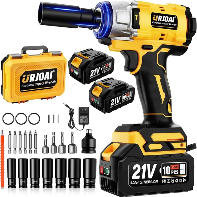 Main image of Cordless Brushless Impact Wrench 590 Ft-lbs (800N.m), 3300 RPM High Torque 1/2" Impact Gun, 2x 4.0Ah Battery, Charger & 7 Sockets for Car & Home