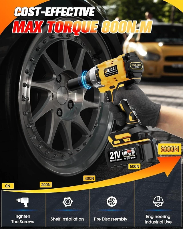 Alt view image 3 of 7 - Cordless Brushless Impact Wrench 590 Ft-lbs (800N.m), 3300 RPM High Torque 1/2" Impact Gun, 2x 4.0Ah Battery, Charger & 7 Sockets for Car & Home