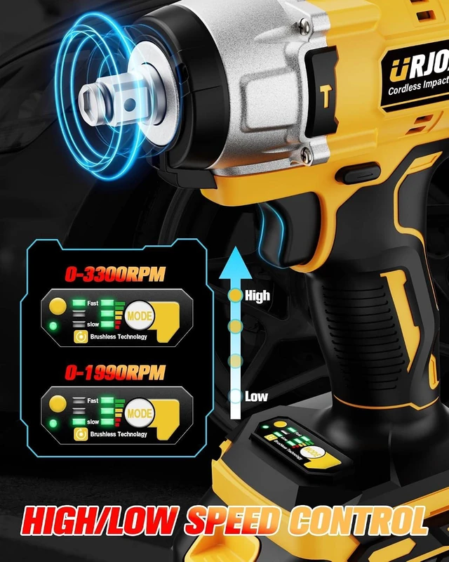 Alt view image 5 of 7 - Cordless Brushless Impact Wrench 590 Ft-lbs (800N.m), 3300 RPM High Torque 1/2" Impact Gun, 2x 4.0Ah Battery, Charger & 7 Sockets for Car & Home