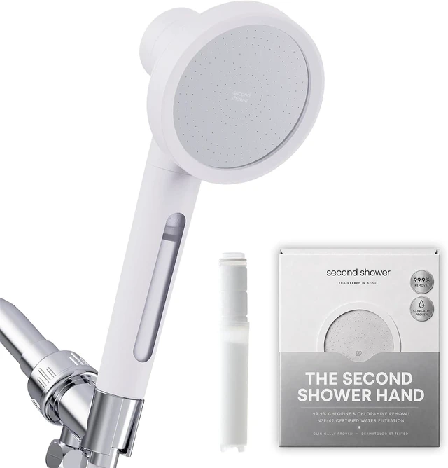 Main image of SecondShower Filtered Shower Head with Handheld for Hard Water High Pressure, NSF Certified 99.9% Chlorine Removal, Korean Vitamin C Filter for Soft Skin & Hair (Pure Silver)