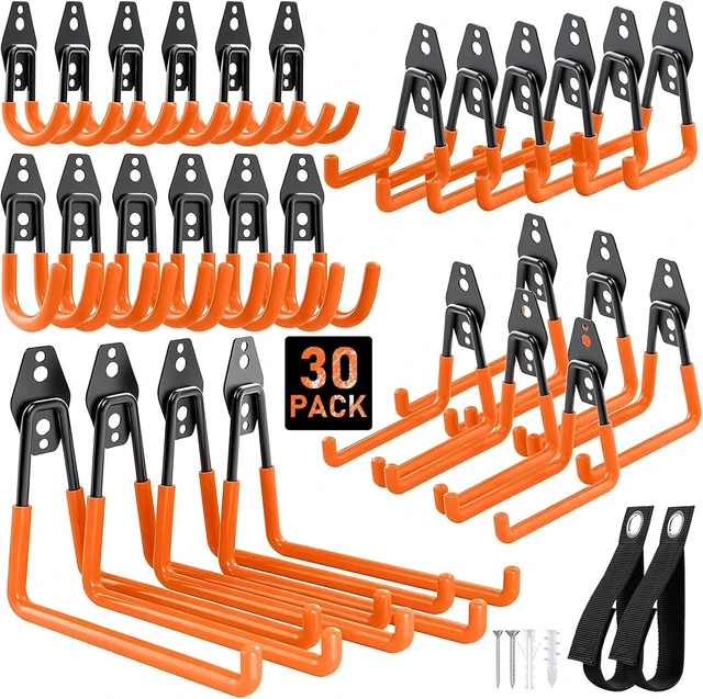 Main image of Steel Garage Hooks with Anti-Slip Coating, 30 Pack, Orange