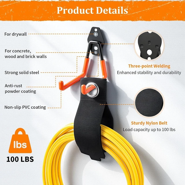 Alt view image 4 of 7 - Steel Garage Hooks with Anti-Slip Coating, 30 Pack, Orange