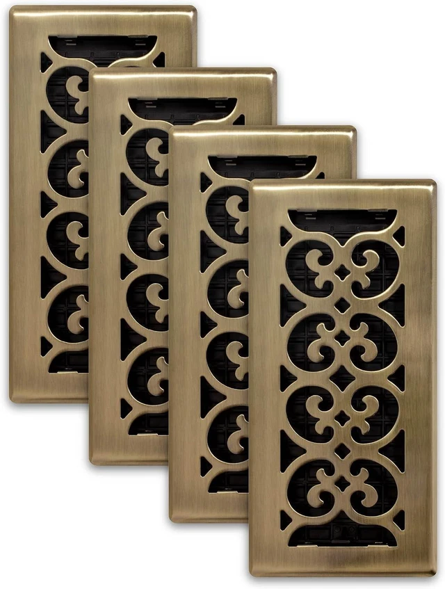 Main image of SPH410-A Scroll Design Floor Register 4x10 Inches, Antique Brass Finish (4-Pack)