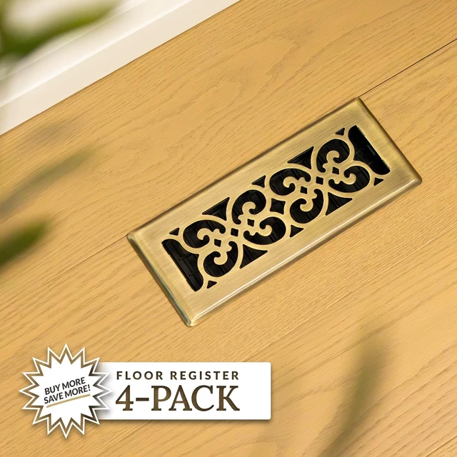 Alt view image 3 of 7 - SPH410-A Scroll Design Floor Register 4x10 Inches, Antique Brass Finish (4-Pack)