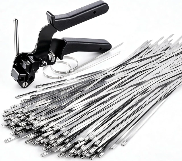 Main image of Stainless Steel Zip Tie Kit with 150 Pcs 304 Metal Zip Ties & Tightening Tool