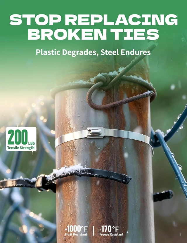 Alt view image 3 of 7 - Stainless Steel Zip Tie Kit with 150 Pcs 304 Metal Zip Ties & Tightening Tool