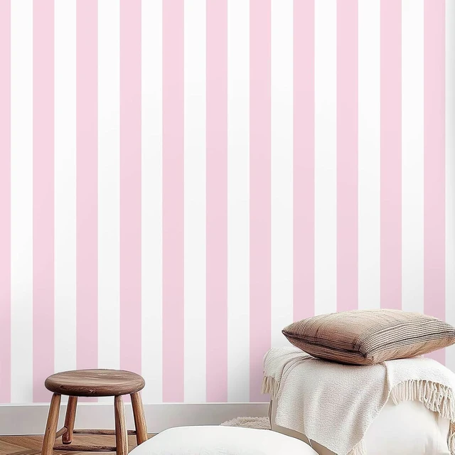 Main image of Cute Pink & White Striped Peel and Stick Wallpaper, 17.7" x 591"