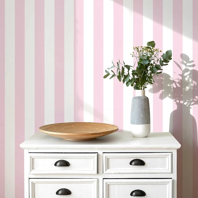 Alt view image 2 of 7 - Cute Pink & White Striped Peel and Stick Wallpaper, 17.7" x 591"