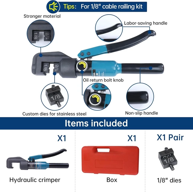 Alt view image 2 of 7 - CR09 Hydraulic Cable Railing Crimping Tool with 1/8" Die