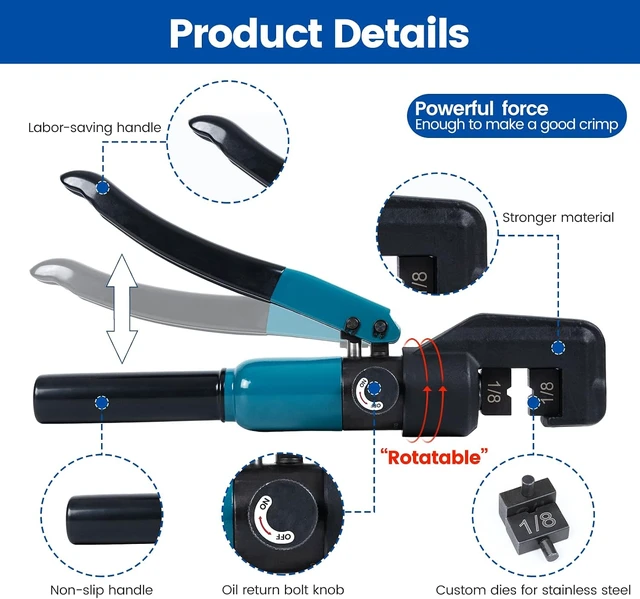 Alt view image 3 of 7 - CR09 Hydraulic Cable Railing Crimping Tool with 1/8" Die