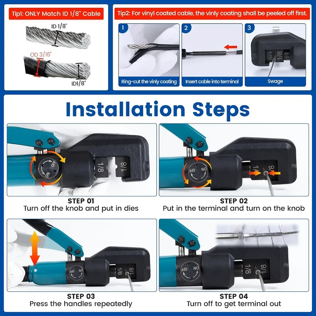 Alt view image 5 of 7 - CR09 Hydraulic Cable Railing Crimping Tool with 1/8" Die