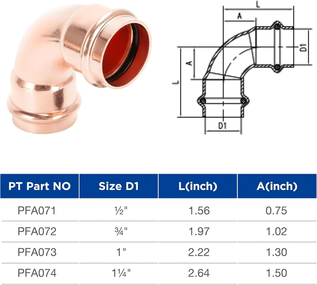 Alt view image 2 of 7 - Copper Press Fittings 90 Degree Elbow 3/4 inch x 3/4 inch, 10 Pack