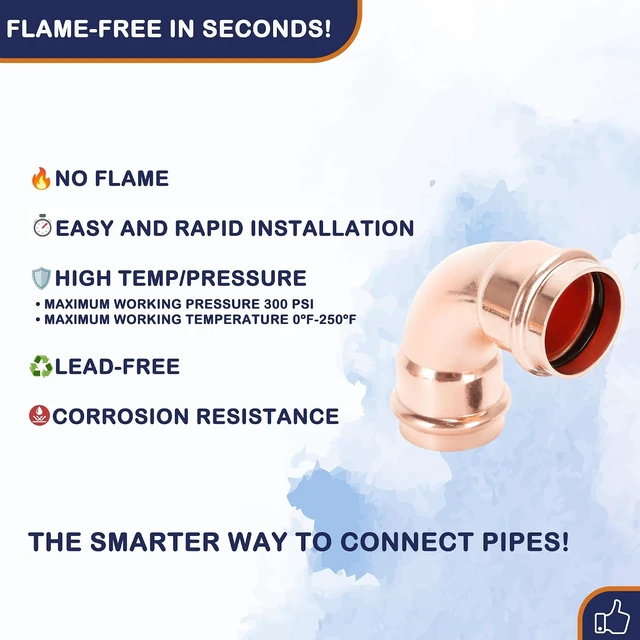 Alt view image 3 of 7 - Copper Press Fittings 90 Degree Elbow 3/4 inch x 3/4 inch, 10 Pack