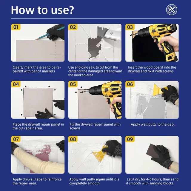 Alt view image 6 of 7 - Drywall Repair Kit with 16" x 16" Panel for Large Hole & Ceiling Patch