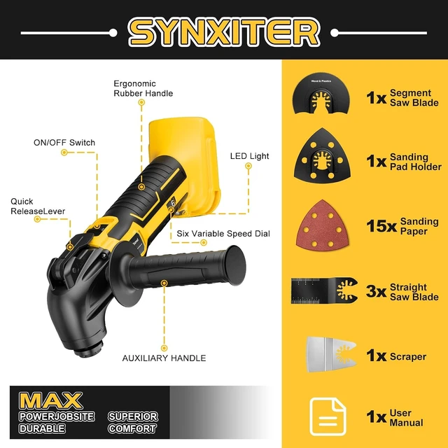 Alt view image 2 of 7 - Cordless Brushless Oscillating Multi Tool Kit for Dewalt 20V Battery 6 Variable Speed, 22 Pcs for Cutting Wood, Drywall, Nails, Grout Removal & Sanding (Tools Only)