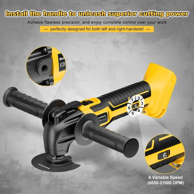 Alt view image 3 of 7 - Cordless Brushless Oscillating Multi Tool Kit for Dewalt 20V Battery 6 Variable Speed, 22 Pcs for Cutting Wood, Drywall, Nails, Grout Removal & Sanding (Tools Only)