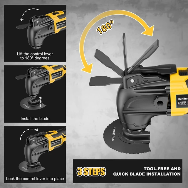 Alt view image 4 of 7 - Cordless Brushless Oscillating Multi Tool Kit for Dewalt 20V Battery 6 Variable Speed, 22 Pcs for Cutting Wood, Drywall, Nails, Grout Removal & Sanding (Tools Only)