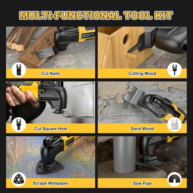 Alt view image 5 of 7 - Cordless Brushless Oscillating Multi Tool Kit for Dewalt 20V Battery 6 Variable Speed, 22 Pcs for Cutting Wood, Drywall, Nails, Grout Removal & Sanding (Tools Only)