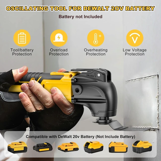 Alt view image 6 of 7 - Cordless Brushless Oscillating Multi Tool Kit for Dewalt 20V Battery 6 Variable Speed, 22 Pcs for Cutting Wood, Drywall, Nails, Grout Removal & Sanding (Tools Only)