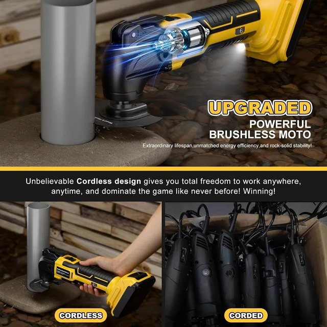 Alt view image 7 of 7 - Cordless Brushless Oscillating Multi Tool Kit for Dewalt 20V Battery 6 Variable Speed, 22 Pcs for Cutting Wood, Drywall, Nails, Grout Removal & Sanding (Tools Only)
