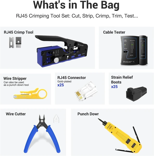 Alt view image 2 of 7 - Professional All-In-1 RJ45 Crimp Tool Kit, CAT7/6/5 Crimper, Blue