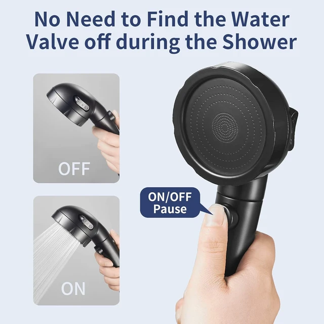 Alt view image 3 of 7 - Black High Pressure Handheld Shower Head with On/Off Switch for RV Camper