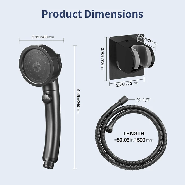 Alt view image 5 of 7 - Black High Pressure Handheld Shower Head with On/Off Switch for RV Camper