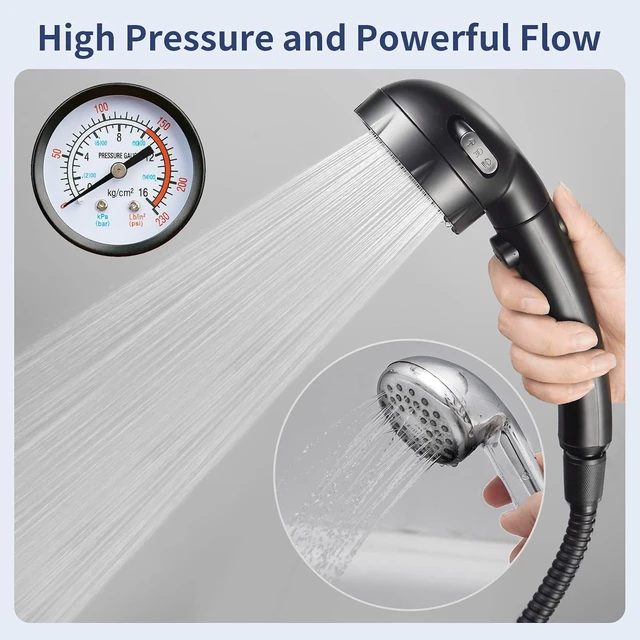 Alt view image 7 of 7 - Black High Pressure Handheld Shower Head with On/Off Switch for RV Camper