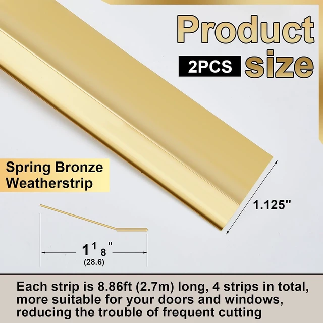 Alt view image 2 of 7 - Spring Bronze Weather Stripping, 1-1/8" W x 17.72' L Metal Brass & Copper Weather Strip for Exterior Old Door or Window Seal with Mounting Nails (Flat)