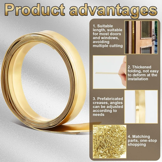 Alt view image 3 of 7 - Spring Bronze Weather Stripping, 1-1/8" W x 17.72' L Metal Brass & Copper Weather Strip for Exterior Old Door or Window Seal with Mounting Nails (Flat)