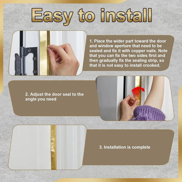 Alt view image 5 of 7 - Spring Bronze Weather Stripping, 1-1/8" W x 17.72' L Metal Brass & Copper Weather Strip for Exterior Old Door or Window Seal with Mounting Nails (Flat)