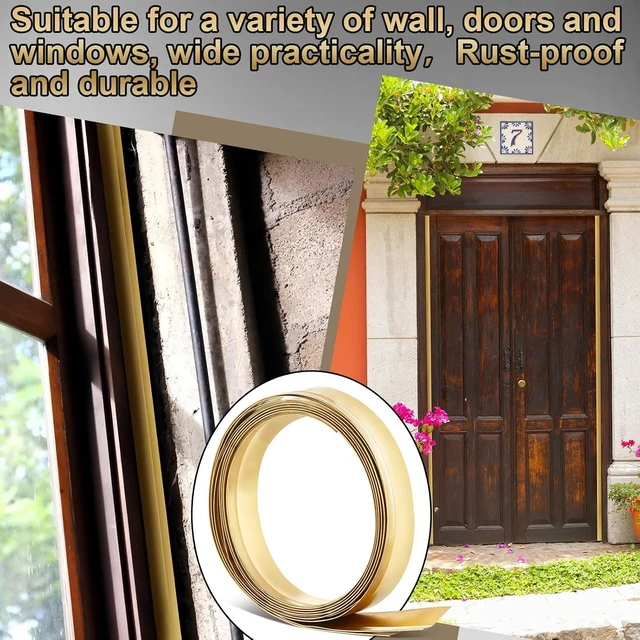 Alt view image 7 of 7 - Spring Bronze Weather Stripping, 1-1/8" W x 17.72' L Metal Brass & Copper Weather Strip for Exterior Old Door or Window Seal with Mounting Nails (Flat)
