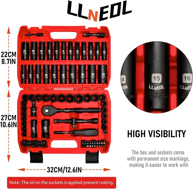Alt view image 2 of 7 - 95 Pcs 3/8" Drive Impact Socket Set with Spark Plug Socket (5/8", 13/16")