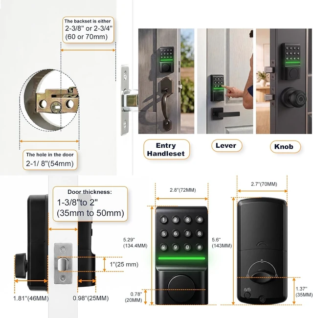Alt view image 7 of 7 - ® Keyless Entry Deadbolt Offline Smart Keypad Door Lock with LED Indicator