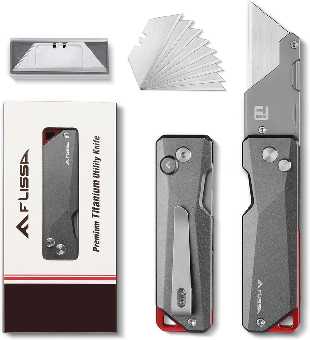Main image of Advanced Titanium Utility Knife CNC Unibody, Lightweight All-Metal Folding Box Cutter with Quick Change Blade, Ideal Gift for Men & Women, 10 Extra Blades Included