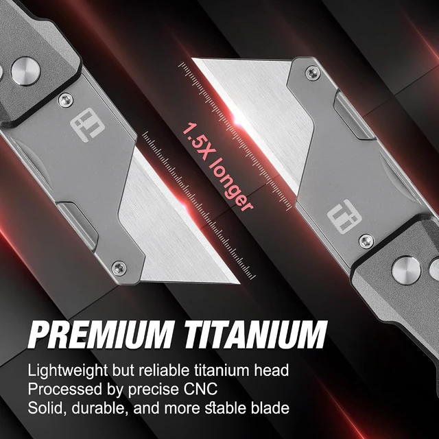 Alt view image 3 of 7 - Advanced Titanium Utility Knife CNC Unibody, Lightweight All-Metal Folding Box Cutter with Quick Change Blade, Ideal Gift for Men & Women, 10 Extra Blades Included