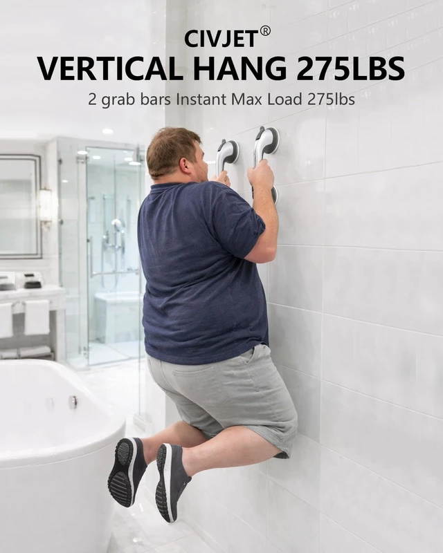 Alt view image 3 of 7 - Suction Cup Shower Grab Bars 2 Pack for Seniors Bathtub Rail Handles
