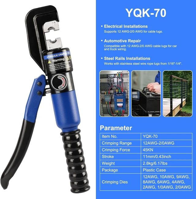 Alt view image 2 of 7 - 10 Ton Hydraulic Crimping Tool with 9 Hex-Dies, 122/0 AWG