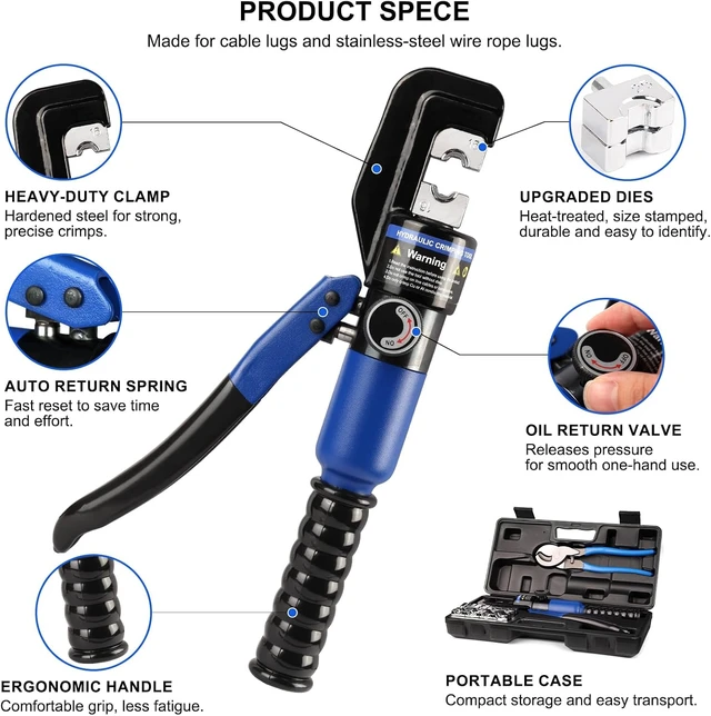 Alt view image 3 of 7 - 10 Ton Hydraulic Crimping Tool with 9 Hex-Dies, 122/0 AWG
