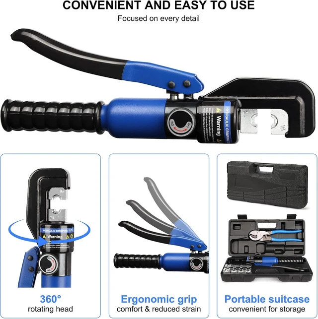 Alt view image 7 of 7 - 10 Ton Hydraulic Crimping Tool with 9 Hex-Dies, 122/0 AWG