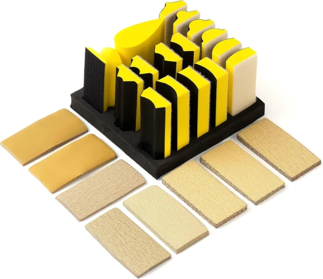 Main image of 56 PCS Hand Sanding Block Set 16 Contoured Profile Sander Blocks & 40 Sheets Sandpaper, Interchangeable Convex & Concave Shapes for Woodworking, Furniture & Auto Paint