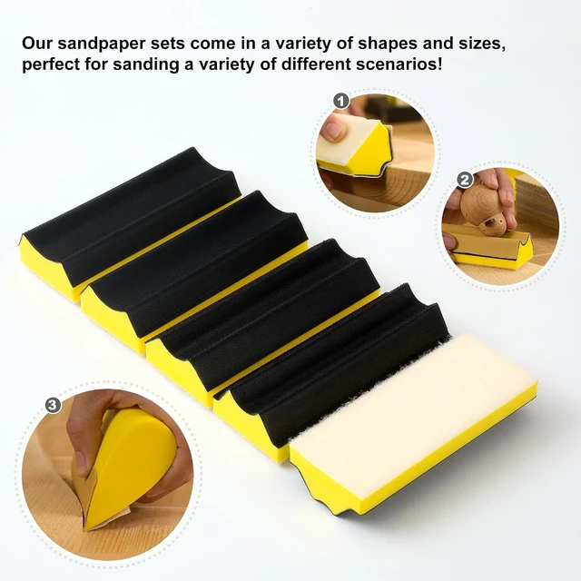 Alt view image 4 of 6 - 56 PCS Hand Sanding Block Set 16 Contoured Profile Sander Blocks & 40 Sheets Sandpaper, Interchangeable Convex & Concave Shapes for Woodworking, Furniture & Auto Paint